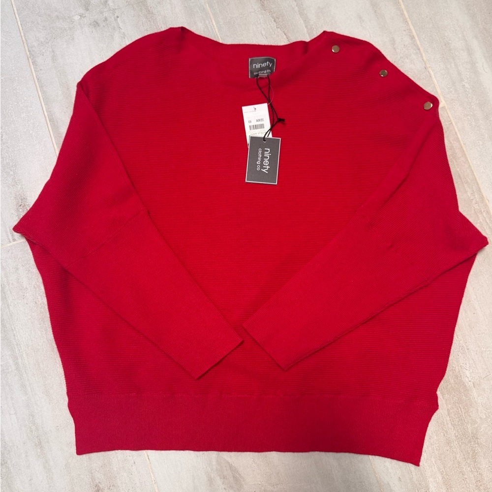 Ninety-Red Dolman-Sleeve, Boatneck Sweater